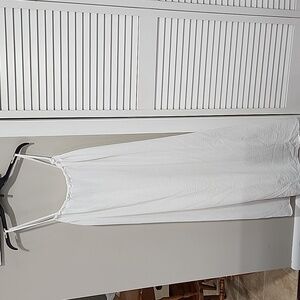 Long White Flowy Dress/Beach Coverup. Drawstring Closure. Large. Shoulder Straps